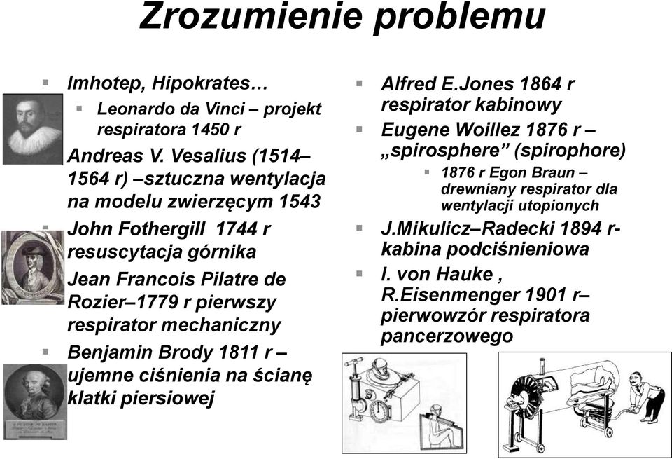 pierwszy respirator mechaniczny Benjamin Brody 1811 r ujemne ciśnienia na ścianę klatki piersiowej Alfred E.