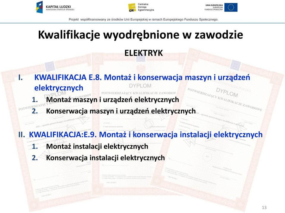 Montaż maszyn i urządzeo elektrycznych 2. Konserwacja maszyn i urządzeo elektrycznych II.