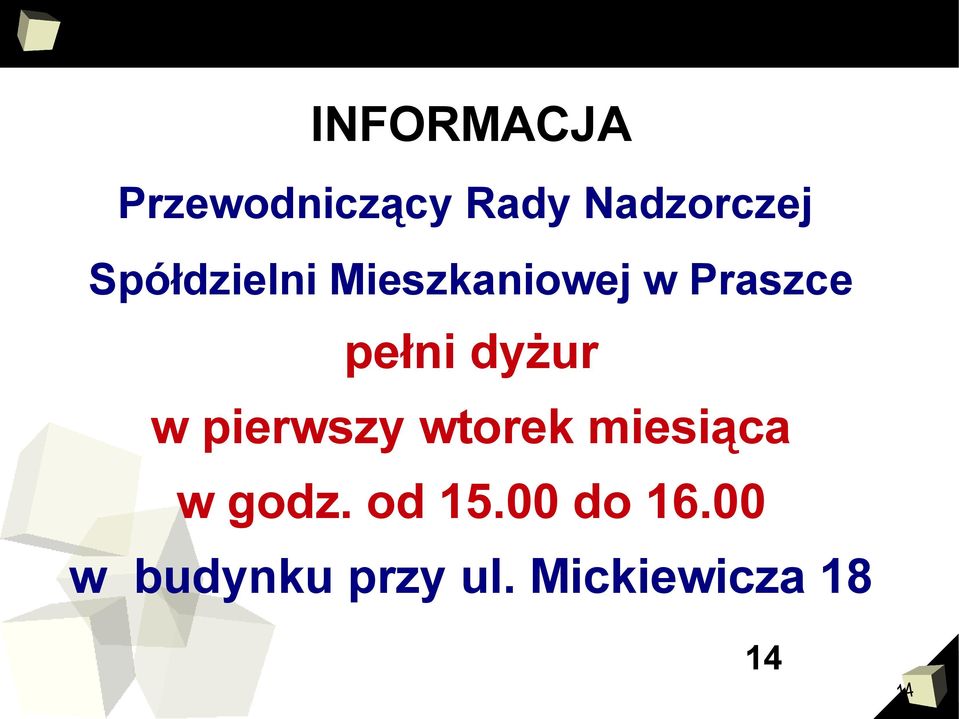 dyżur w pierwszy wtorek miesiąca w godz.