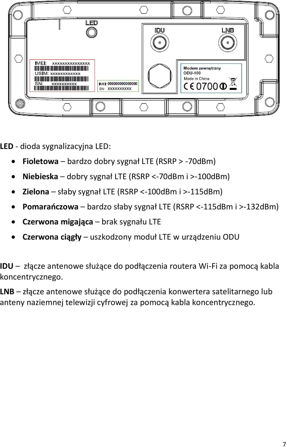 Czerwona ciągły uszkodzony moduł LTE w urządzeniu ODU IDU złącze antenowe służące do podłączenia routera Wi-Fi za pomocą kabla koncentrycznego.