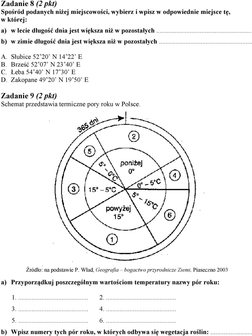 Zakopane 49 20 N 19 50 E Zadanie 9 (2 pkt) Schemat przedstawia termiczne pory roku w Polsce. Źródło: na podstawie P.