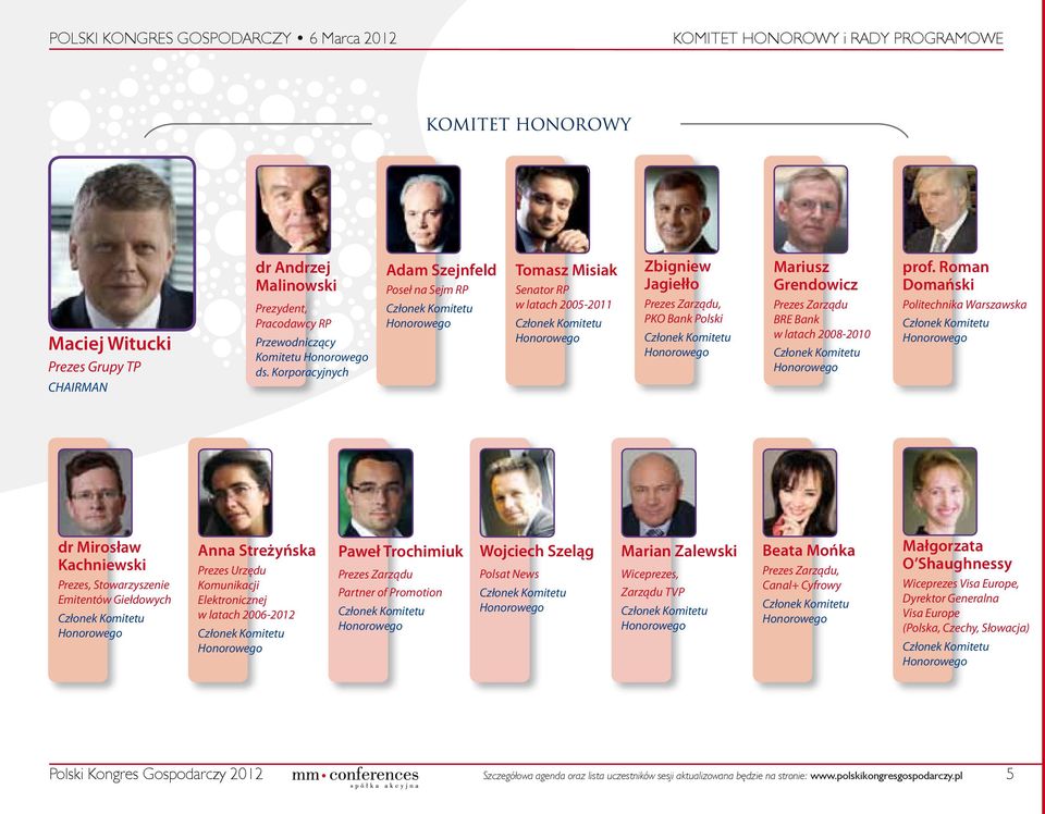 Honorowego Mariusz Grendowicz BRE Bank w latach 2008-2010 Członek Komitetu Honorowego prof.