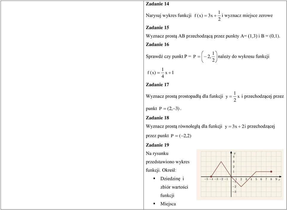 Zadanie 6 Sprawdź czy punkt P = f ( x) x 4 Zadanie 7 Wyznacz prostą prostopadłą dla funkcji punkt P (, ).