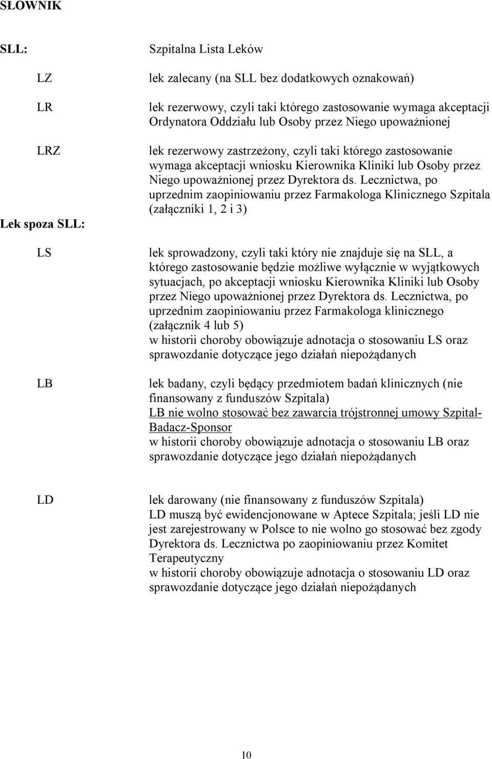 Lecznictwa, po uprzednim zaopiniowaniu przez Farmakologa Klinicznego Szpitala (załączniki 1, 2 i 3) lek sprowadzony, czyli taki który nie znajduje się na SLL, a którego zastosowanie będzie możliwe