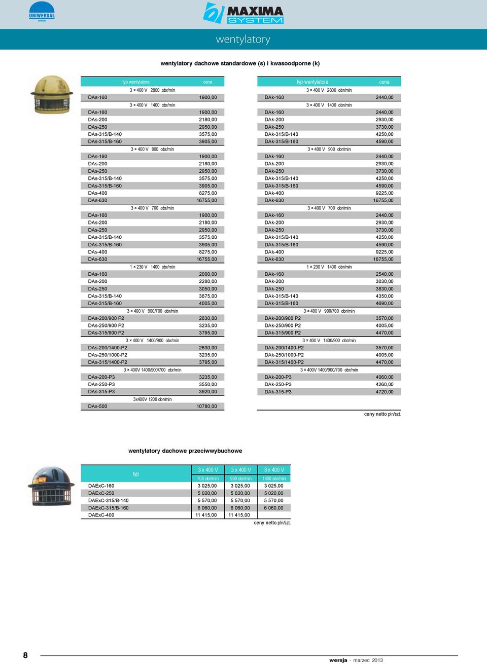 DAk-315/B-160 4590,00 3 400 V 900 obr/min 3 400 V 900 obr/min DAs-160 1900,00 DAk-160 2440,00 DAs-200 2180,00 DAk-200 2930,00 DAs-250 2950,00 DAk-250 3730,00 DAs-315/B-140 3575,00 DAk-315/B-140