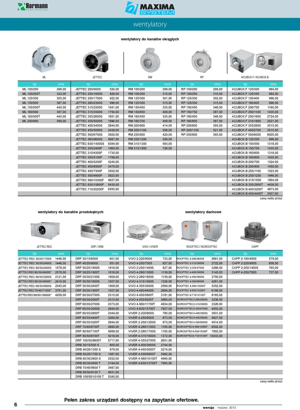 F 125/300 984,00 ML 100/250T 323,00 JETTEC 250/1600S 829,00 RM 100/250 310,00 RP 100/250 310,00 ACUBOX.