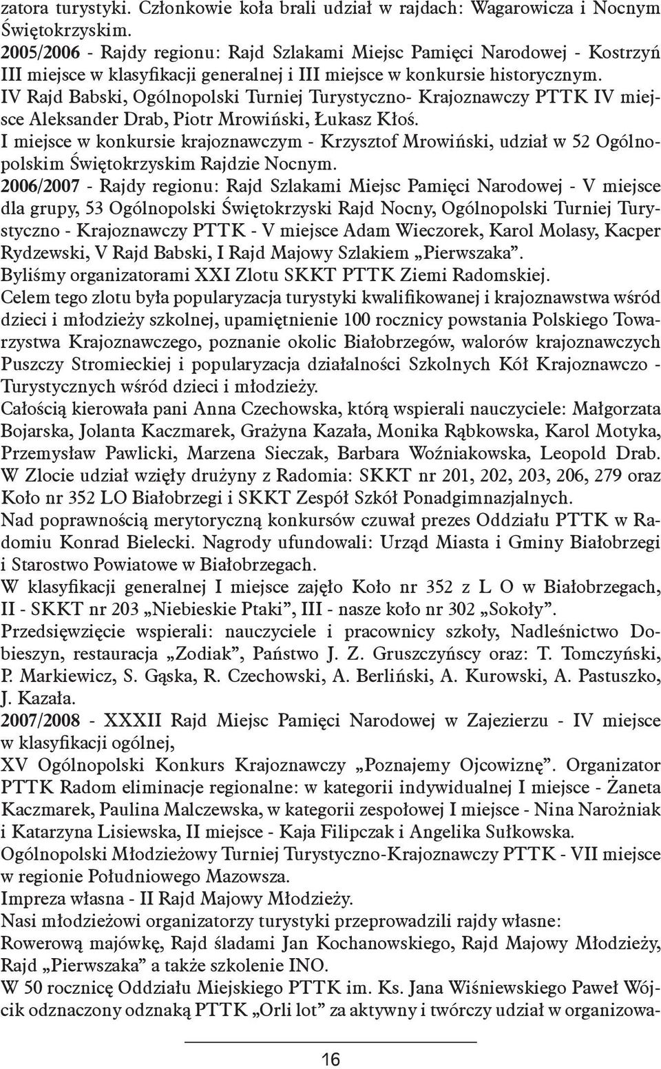 IV Rajd Babski, Ogólnopolski Turniej Turystyczno- Krajoznawczy PTTK IV miejsce Aleksander Drab, Piotr Mrowiński, Łukasz Kłoś.