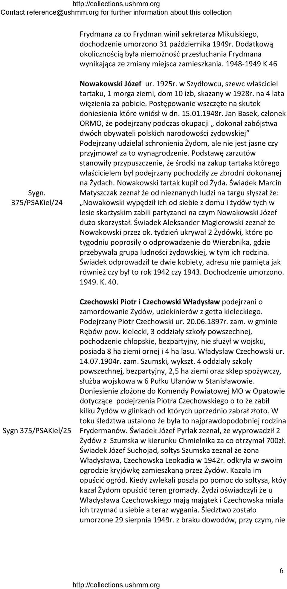 w Szydłowcu, szewc właściciel tartaku, 1 morga ziemi, dom 10 izb, skazany w 1928r. na 4 lata więzienia za pobicie. Postępowanie wszczęte na skutek doniesienia które wniósł w dn. 15.01.1948r.