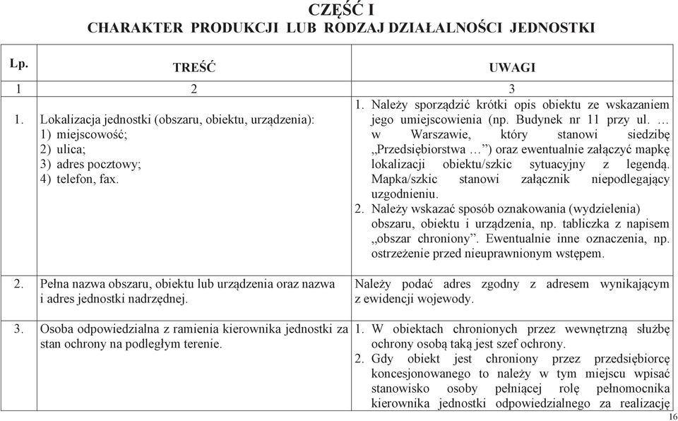 Mapka/szkic stanowi załcznik niepodlegajcy uzgodnieniu. 2. Naley wskaza sposób oznakowania (wydzielenia) obszaru, obiektu i urzdzenia, np. tabliczka z napisem obszar chroniony.