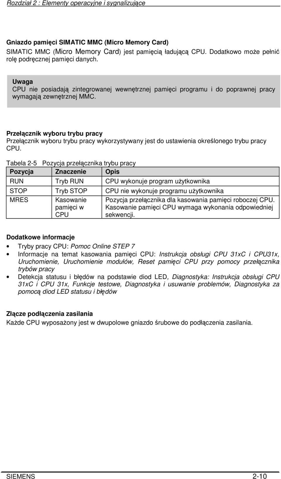 Przełcznik wyboru trybu pracy Przełcznik wyboru trybu pracy wykorzystywany jest do ustawienia okrelonego trybu pracy CPU.