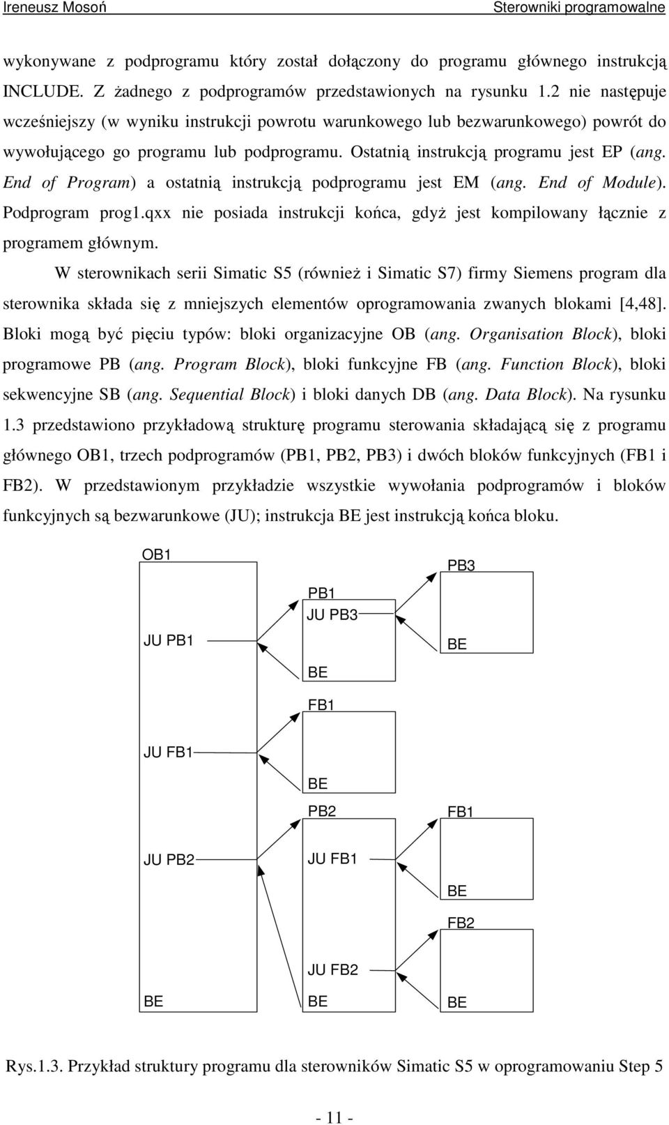 End of Program) a ostatnią instrukcją podprogramu jest EM (ang. End of Module). Podprogram prog1.qxx nie posiada instrukcji końca, gdyŝ jest kompilowany łącznie z programem głównym.