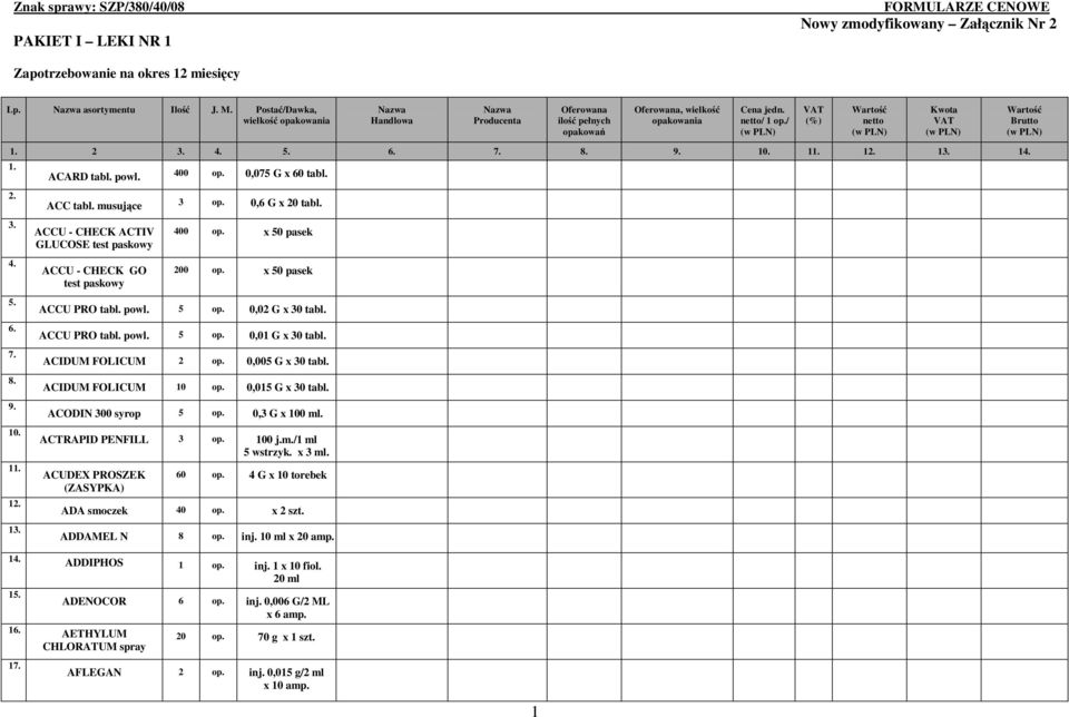 12. 13. 14. 1. 2. 3. 4. 5. 6. 7. 8. 9. 10. 11. 12. 13. ACARD tabl. powl. 400 op. 0,075 G x 60 tabl. ACC tabl. musujące 3 op. 0,6 G x 20 tabl.