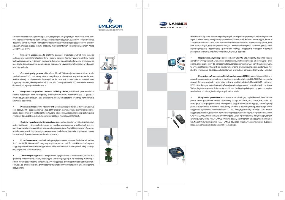 dziedzinie sterowania i regulacji procesów przemysłowych. Oferuje między innymi produkty marek PlantWeb, Rosemount, Fisher, Micro Motion i Mobrey.