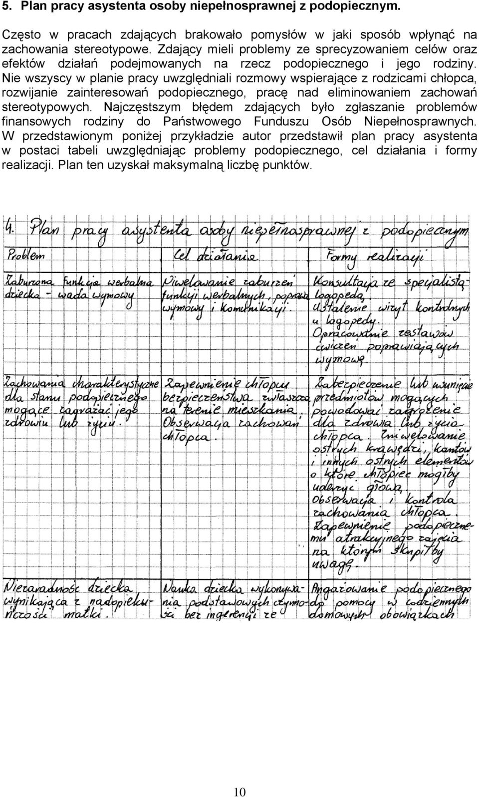 Nie wszyscy w planie pracy uwzględniali rozmowy wspierające z rodzicami chłopca, rozwijanie zainteresowań podopiecznego, pracę nad eliminowaniem zachowań stereotypowych.