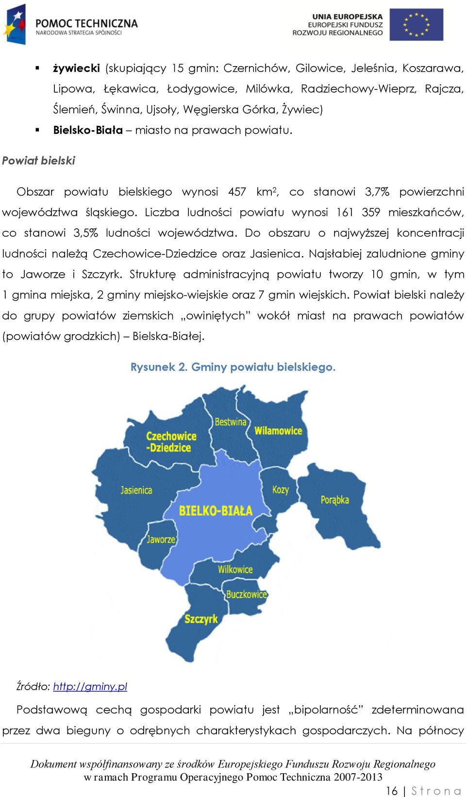 Liczba ludności powiatu wynosi 161 359 mieszkańców, co stanowi 3,5% ludności województwa. Do obszaru o najwyższej koncentracji ludności należą Czechowice-Dziedzice oraz Jasienica.