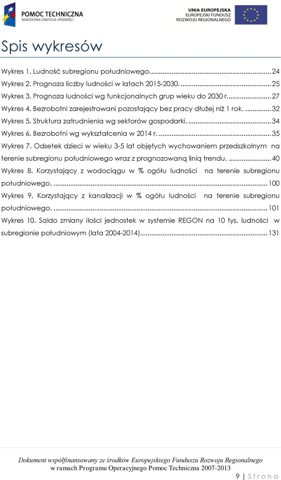 ... 35 Wykres 7. Odsetek dzieci w wieku 3-5 lat objętych wychowaniem przedszkolnym na terenie subregionu południowego wraz z prognozowaną linią trendu.... 40 Wykres 8.