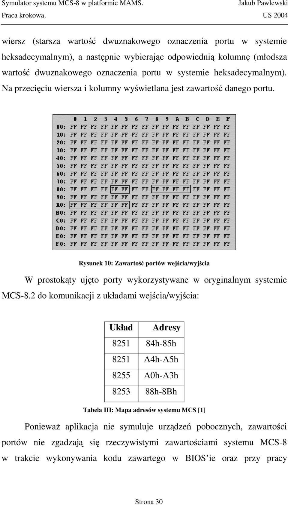 Rysunek 10: Zawartość portów wejścia/wyjścia W prostokąty ujęto porty wykorzystywane w oryginalnym systemie MCS-8.