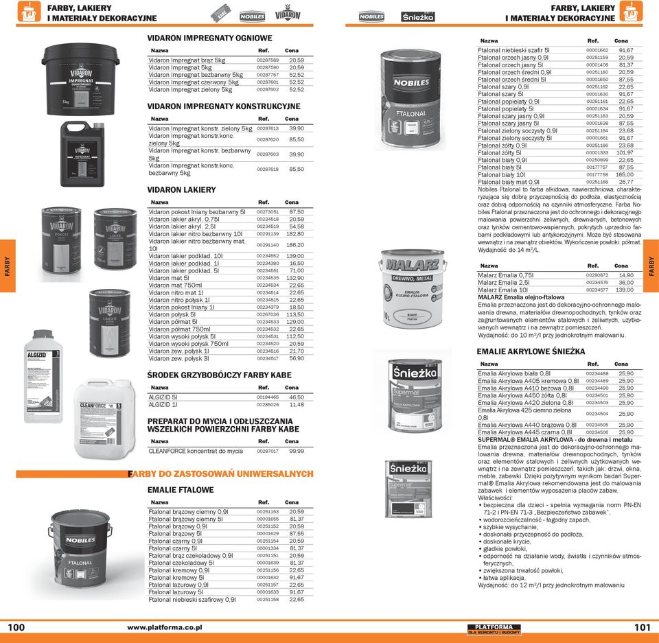 zielony 5kg 00287620 85,50 Vidaron Impregnat konstr. bezbarwny 5kg 00287603 39,90 Vidaron Impregnat konstr.konc.