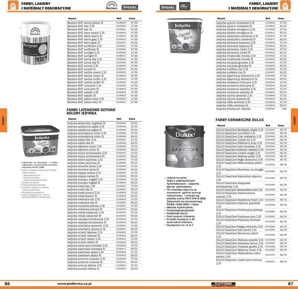 00288916 47,99 Beckers MAT sunlight 5l 00288917 87,99 Beckers MAT sunny day 00288918 47,99 Beckers MAT sunny day 5l 00288919 87,99 Beckers MAT sunset 00288920 47,99 Beckers MAT sunset 5l 00288921