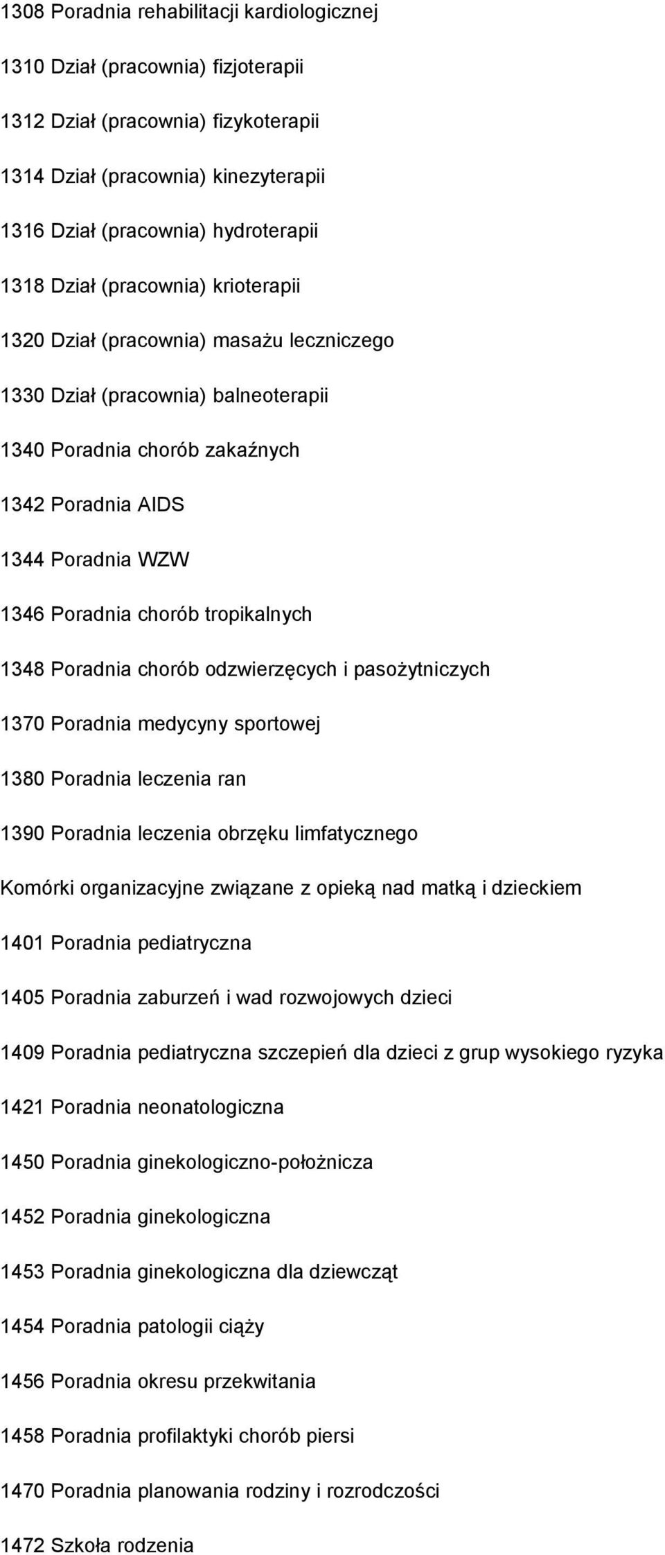 tropikalnych 1348 Poradnia chorób odzwierzęcych i pasożytniczych 1370 Poradnia medycyny sportowej 1380 Poradnia leczenia ran 1390 Poradnia leczenia obrzęku limfatycznego Komórki organizacyjne