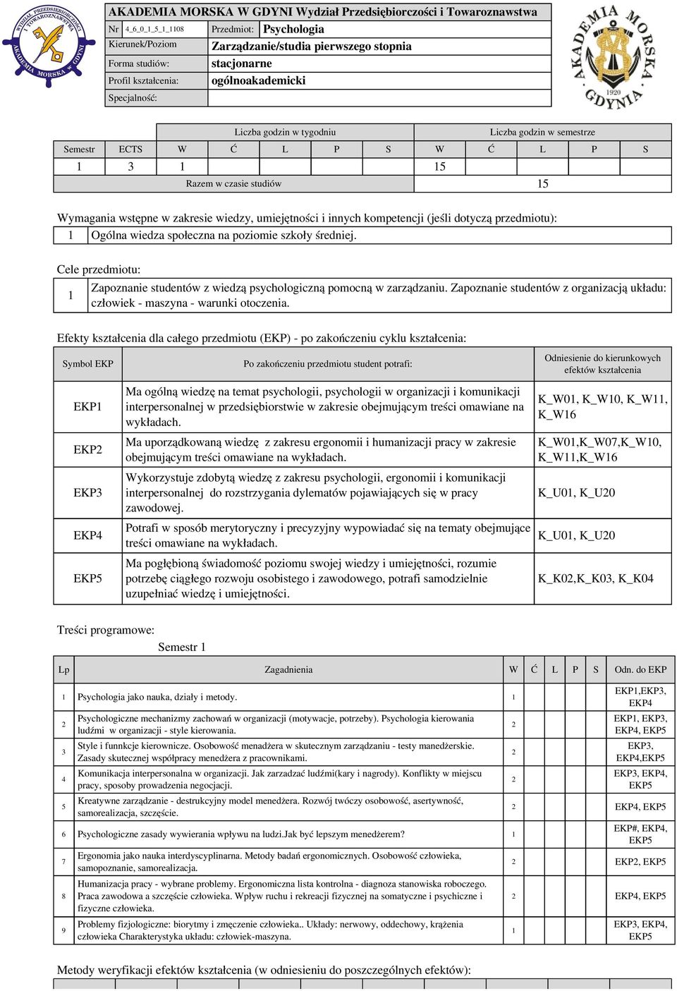 innych kompetencji (jeśli dotyczą przedmiotu): Ogólna wiedza społeczna na poziomie szkoły średniej. Cele przedmiotu: Zapoznanie studentów z wiedzą psychologiczną pomocną w zarządzaniu.