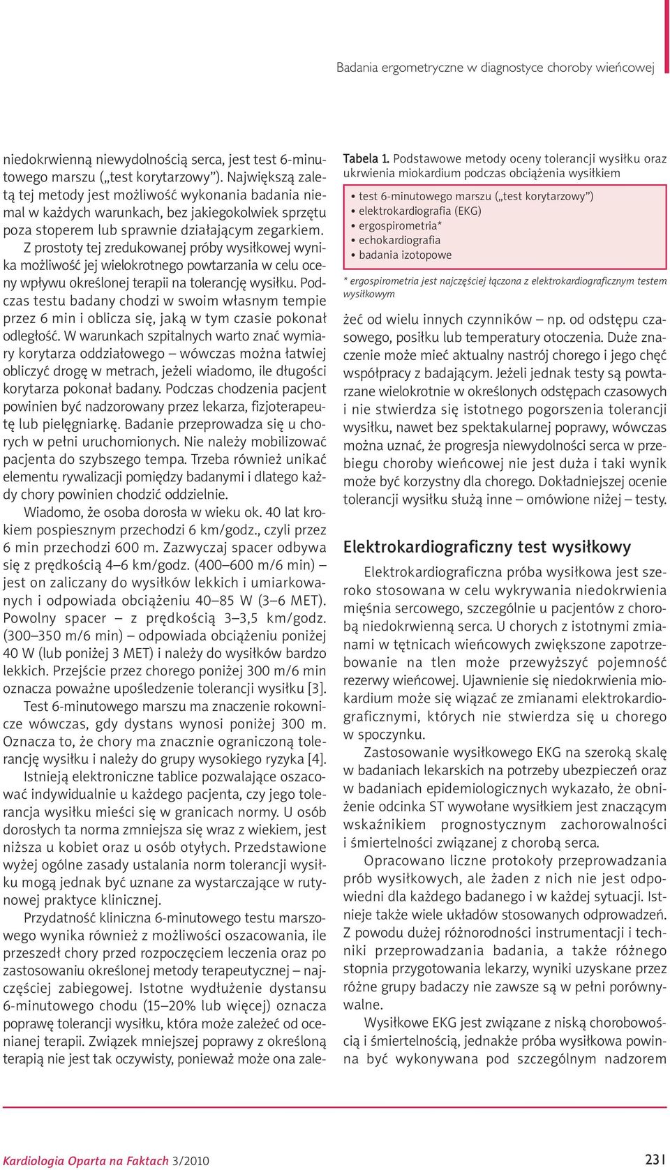 echokardiografia badania izotopowe * ergospirometria jest najczęściej łączona z elektrokardiograficznym testem wysiłkowym niedokrwienną niewydolnością serca, jest test 6-minutowego marszu ( test