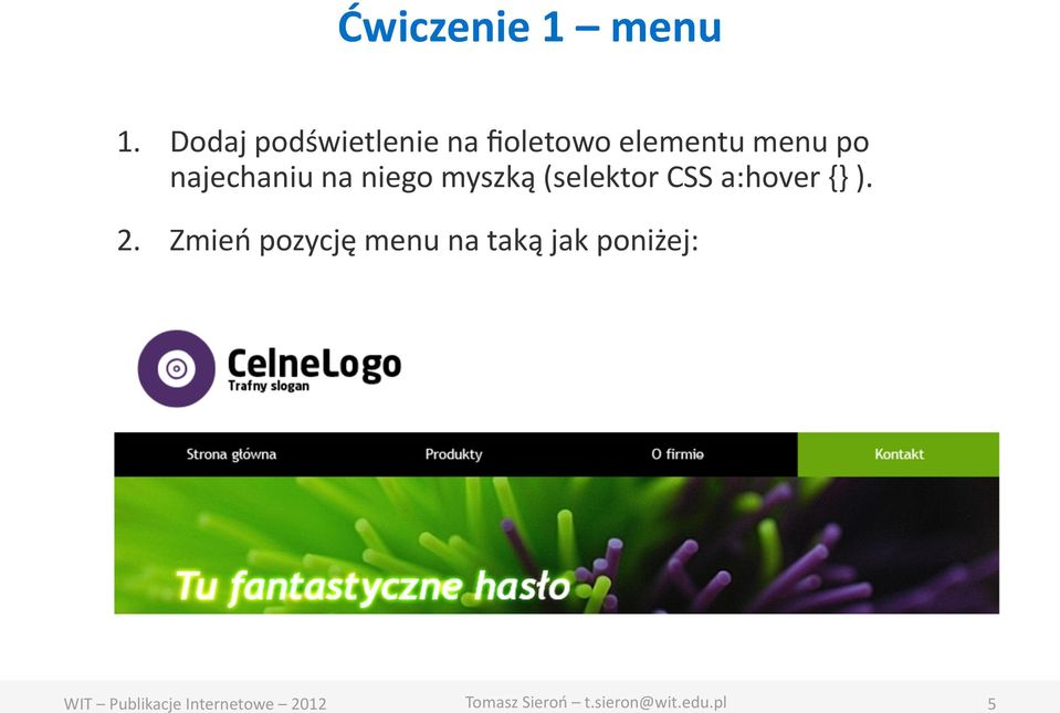 menu po najechaniu na niego myszką