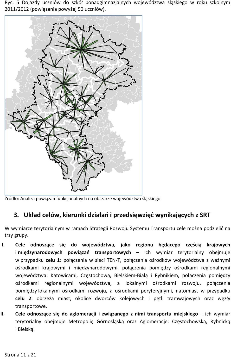 Układ celów, kierunki działań i przedsięwzięć wynikających z SRT W wymiarze terytorialnym w ramach Strategii Rozwoju Systemu Transportu cele można podzielić na trzy grupy. I.