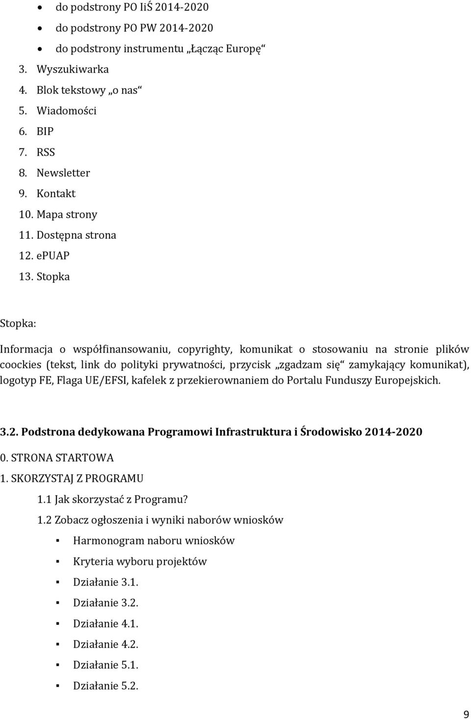 Stopka Stopka: Informacja o współfinansowaniu, copyrighty, komunikat o stosowaniu na stronie plików coockies (tekst, link do polityki prywatności, przycisk zgadzam się zamykający komunikat), logotyp