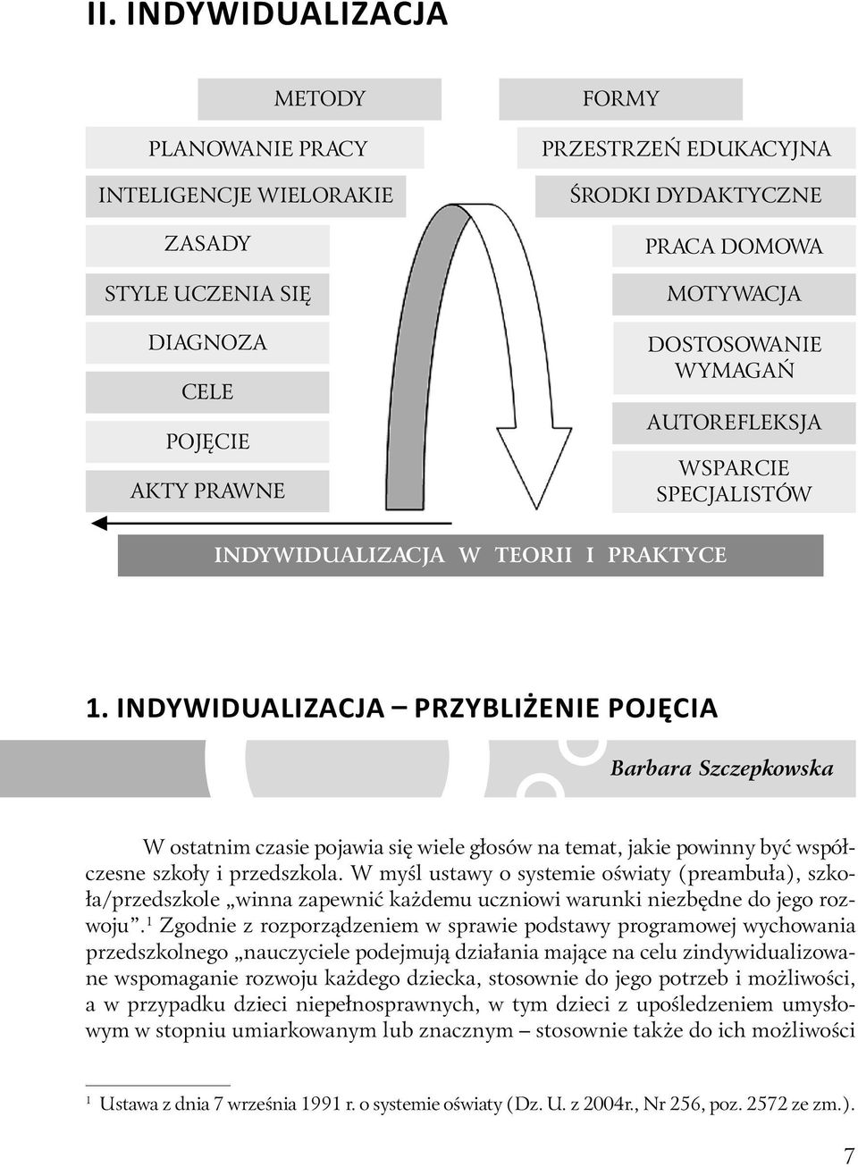 INDYWIDUALIZACJA PRZYBLIŻENIE POJĘCIA Barbara Szczepkowska W ostatnim czasie pojawia się wiele głosów na temat, jakie powinny być współczesne szkoły i przedszkola.