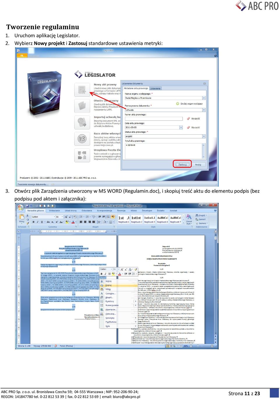 Otwórz plik Zarządzenia utworzony w MS WORD (Regulamin.