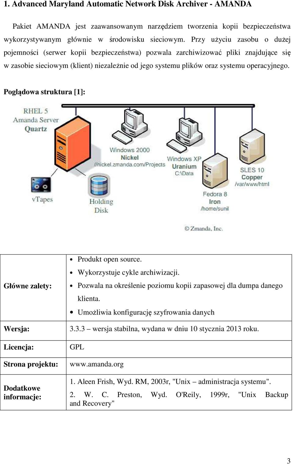 operacyjnego. Poglądowa struktura [1]: Główne zalety: Wersja: Licencja: Strona projektu: Dodatkowe informacje: Produkt open source. Wykorzystuje cykle archiwizacji.