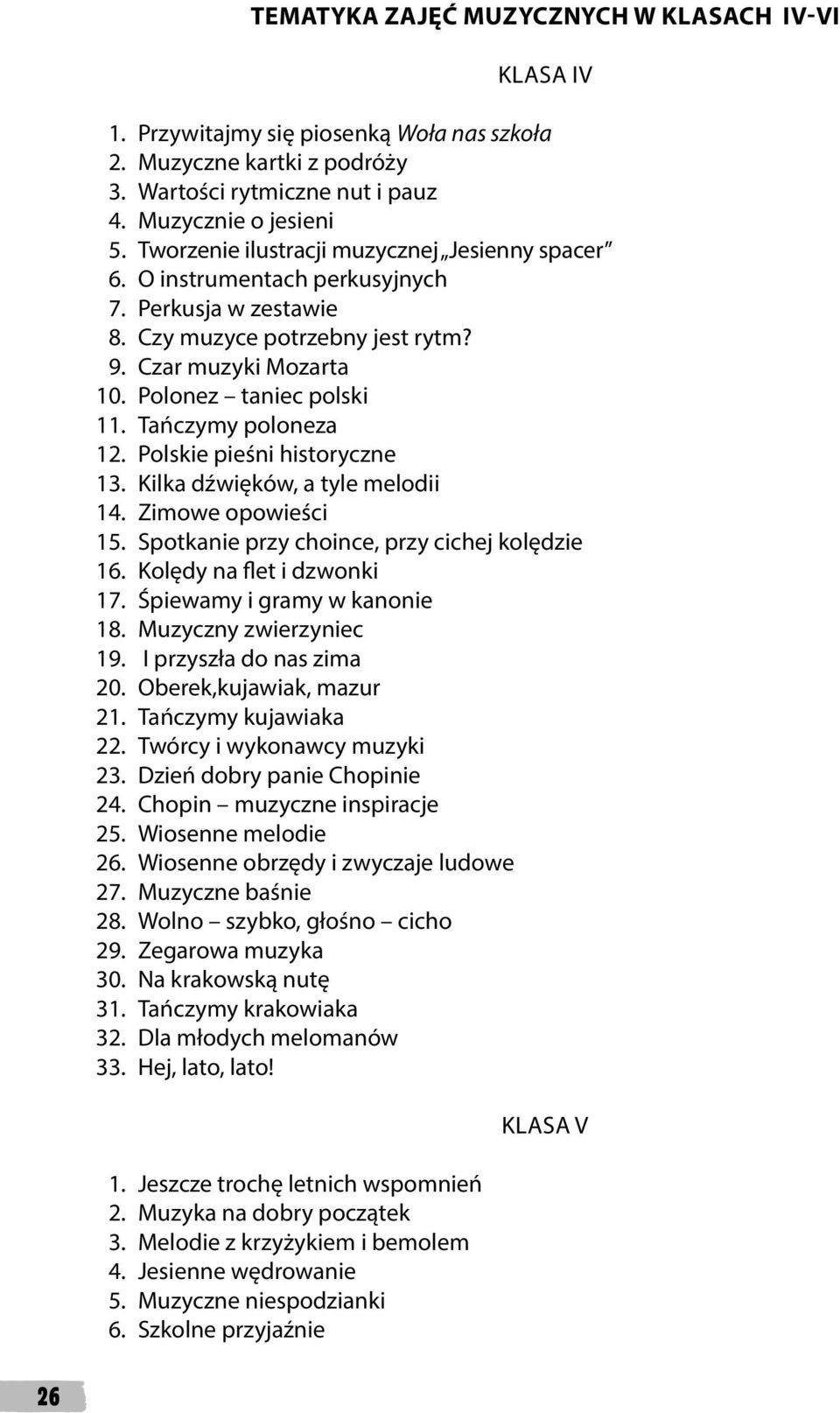 Tańczymy poloneza 12. Polskie pieśni historyczne 13. Kilka dźwięków, a tyle melodii 14. Zimowe opowieści 15. Spotkanie przy choince, przy cichej kolędzie 16. Kolędy na flet i dzwonki 17.