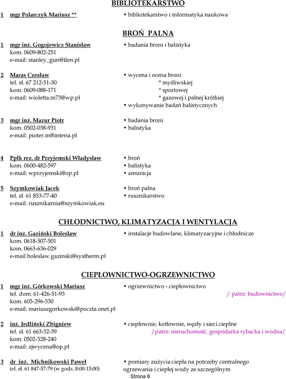 pl * gazowej i palnej krótkiej wykonywanie badań balistycznych 3 mgr inż. Mazur Piotr badania broni kom. 0502-038-931 balistyka e-mail: pioter.m@interia.pl 4 Ppłk rez.