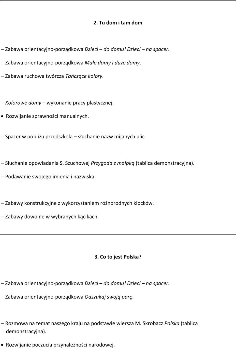 Szuchowej Przygoda z małpką (tablica demonstracyjna). Podawanie swojego imienia i nazwiska. Zabawy konstrukcyjne z wykorzystaniem różnorodnych klocków. 3. Co to jest Polska?