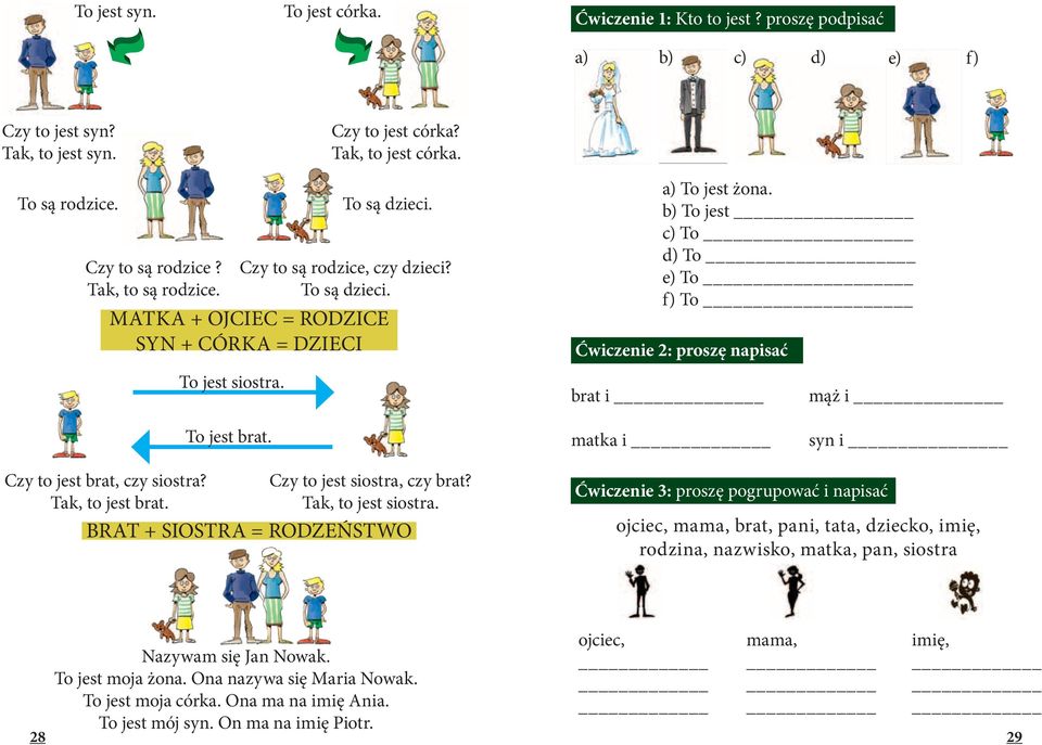 b) To jest c) To d) To e) To f) To Ćwiczenie 2: proszę napisać brat i mąż i To jest brat. matka i _ syn i Czy to jest brat, czy siostra? Tak, to jest brat. Czy to jest siostra, czy brat?