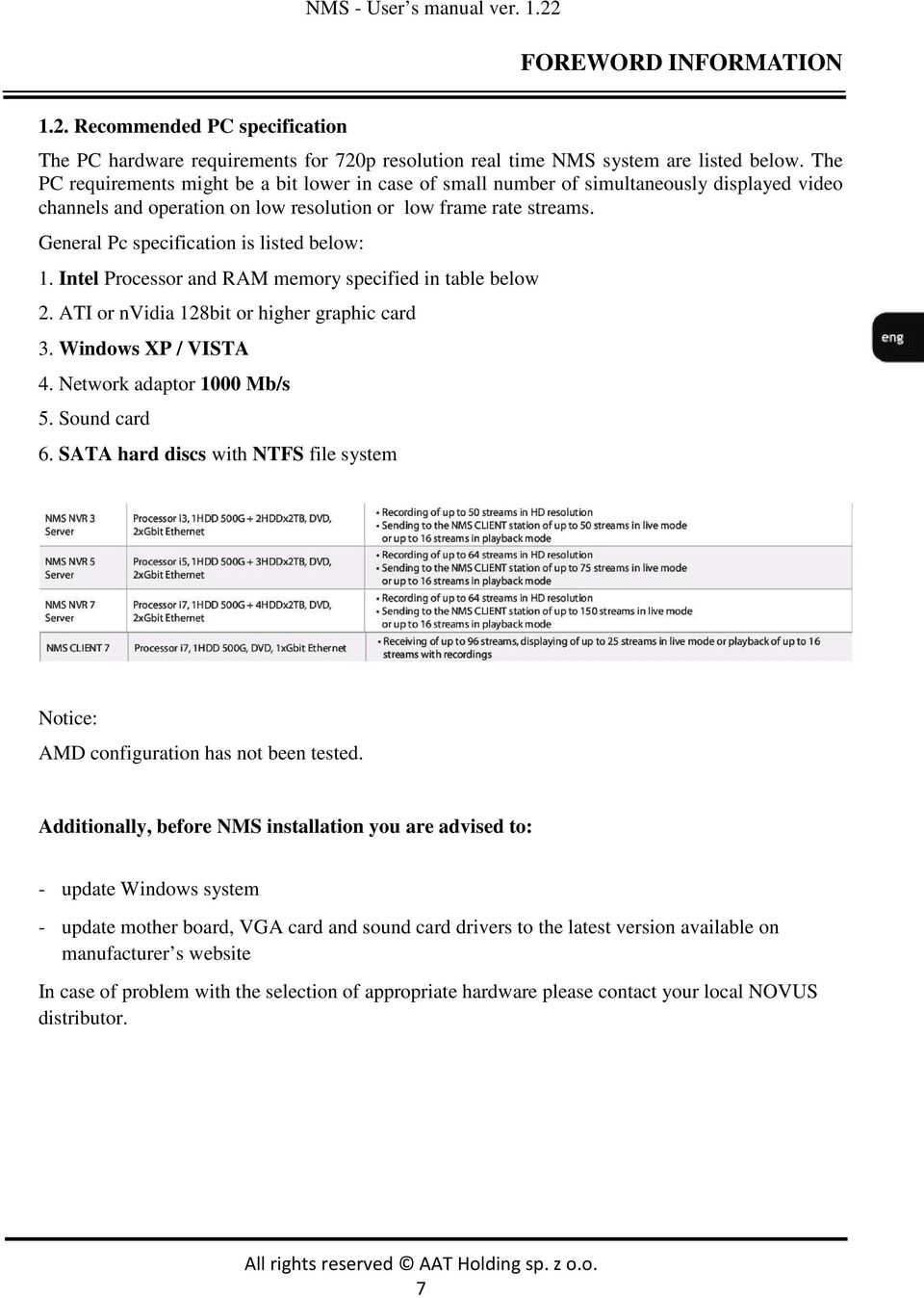 General Pc specification is listed below: 1. Intel Processor and RAM memory specified in table below 2. ATI or nvidia 128bit or higher graphic card 3. Windows XP / VISTA 4.