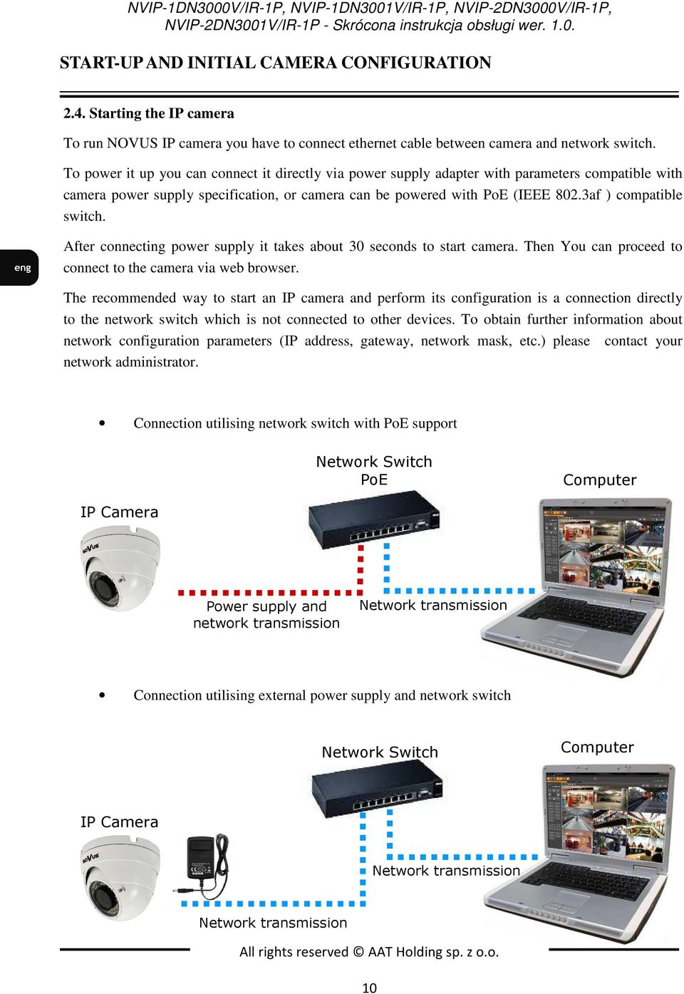 3af ) compatible switch. After connecting power supply it takes about 30 seconds to start camera. Then You can proceed to connect to the camera via web browser.