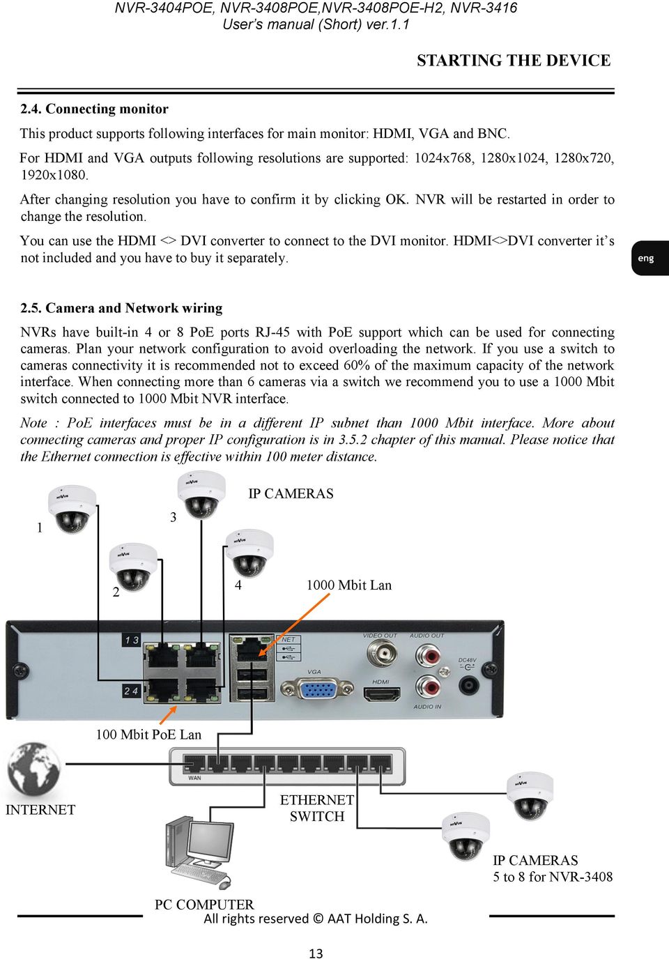 NVR will be restarted in order to change the resolution. You can use the HDMI <> DVI converter to connect to the DVI monitor. HDMI<>DVI converter it s not included and you have to buy it separately.
