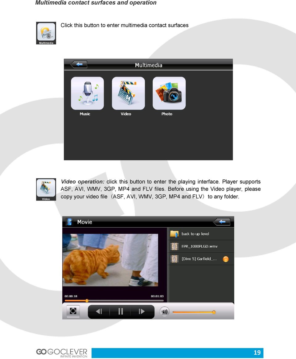 interface. Player supports ASF, AVI, WMV, 3GP, MP4 and FLV files.