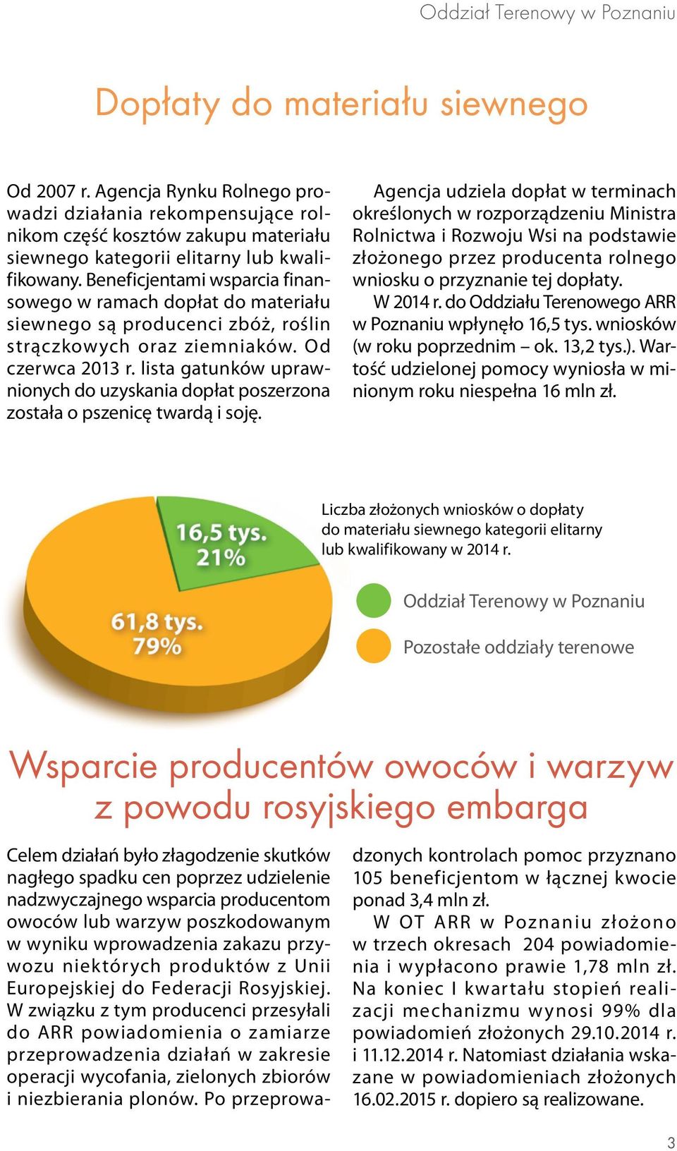 Beneficjentami wsparcia finansowego w ramach dopłat do materiału siewnego są producenci zbóż, roślin strączkowych oraz ziemniaków. Od czerwca 2013 r.