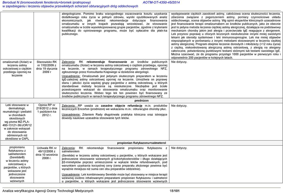 jest jednoczesne stosowanie wziewnych Stanowisko RK nr 7/02/2009 z dnia 19 stycznia 2009 r Opinia RP nr 219/2012 z dnia 1 październ ka 2012 r. Uchwała RK nr 49/12/2008 z dnia 10 września 2008 r.