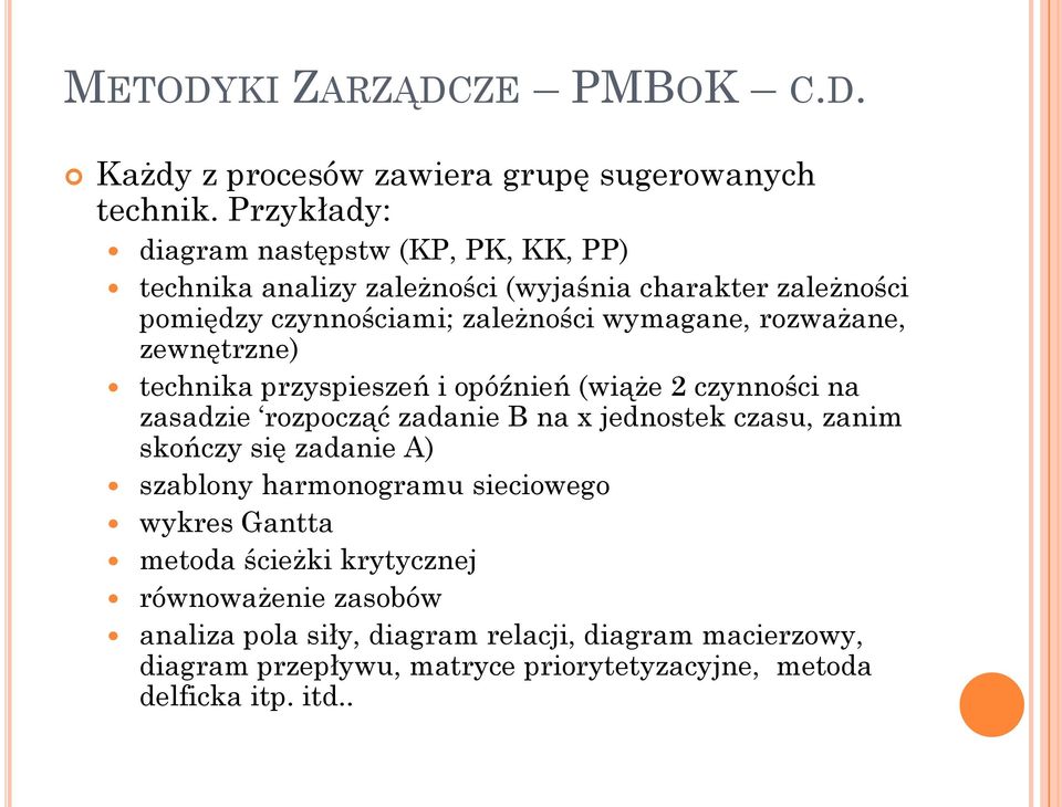 rozważane, zewnętrzne) technika przyspieszeń i opóźnień (wiąże 2 czynności na zasadzie rozpocząć zadanie B na x jednostek czasu, zanim skończy się