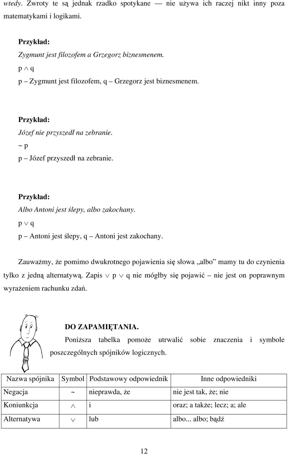 p q p Antoni jest ślepy, q Antoni jest zakochany. Zauważmy, że pomimo dwukrotnego pojawienia się słowa albo mamy tu do czynienia tylko z jedną alternatywą.