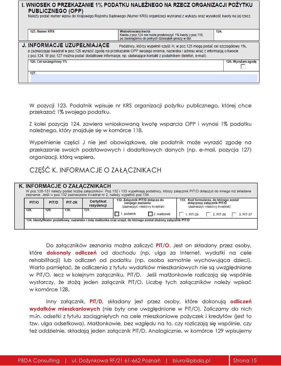 Wypełnienie części J nie jest obowiązkowe, ale podatnik może wyrazić zgodę na przekazanie swoich podstawowych i dodatkowych danych (np. e-mail, pozycja 127) organizacji, którą wspiera. CZĘŚĆ K.