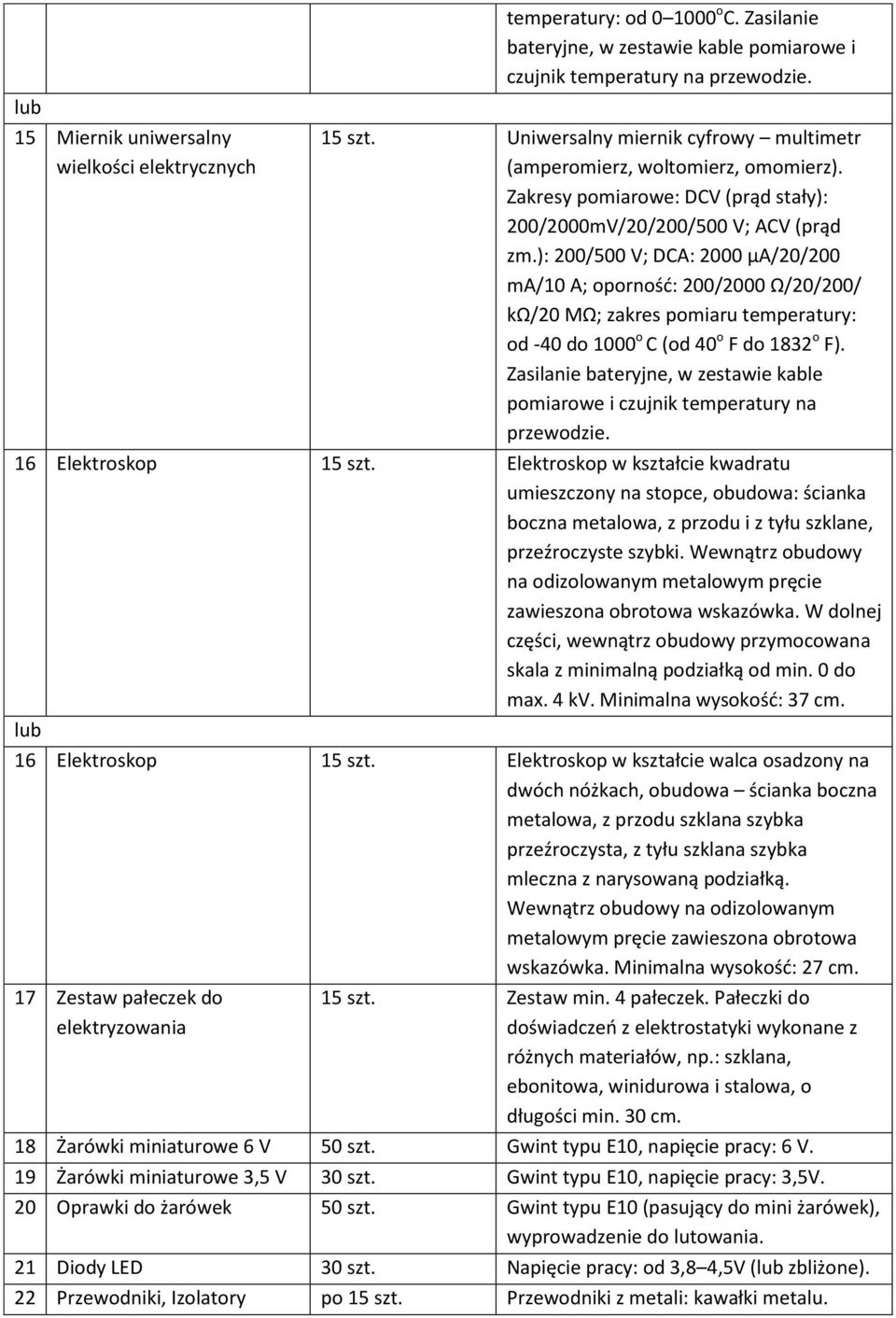 ): 200/500 V; DCA: 2000 µa/20/200 ma/10 A; oporność: 200/2000 Ω/20/200/ kω/20 MΩ; zakres pomiaru temperatury: od -40 do 1000 o C (od 40 o F do 1832 o F).