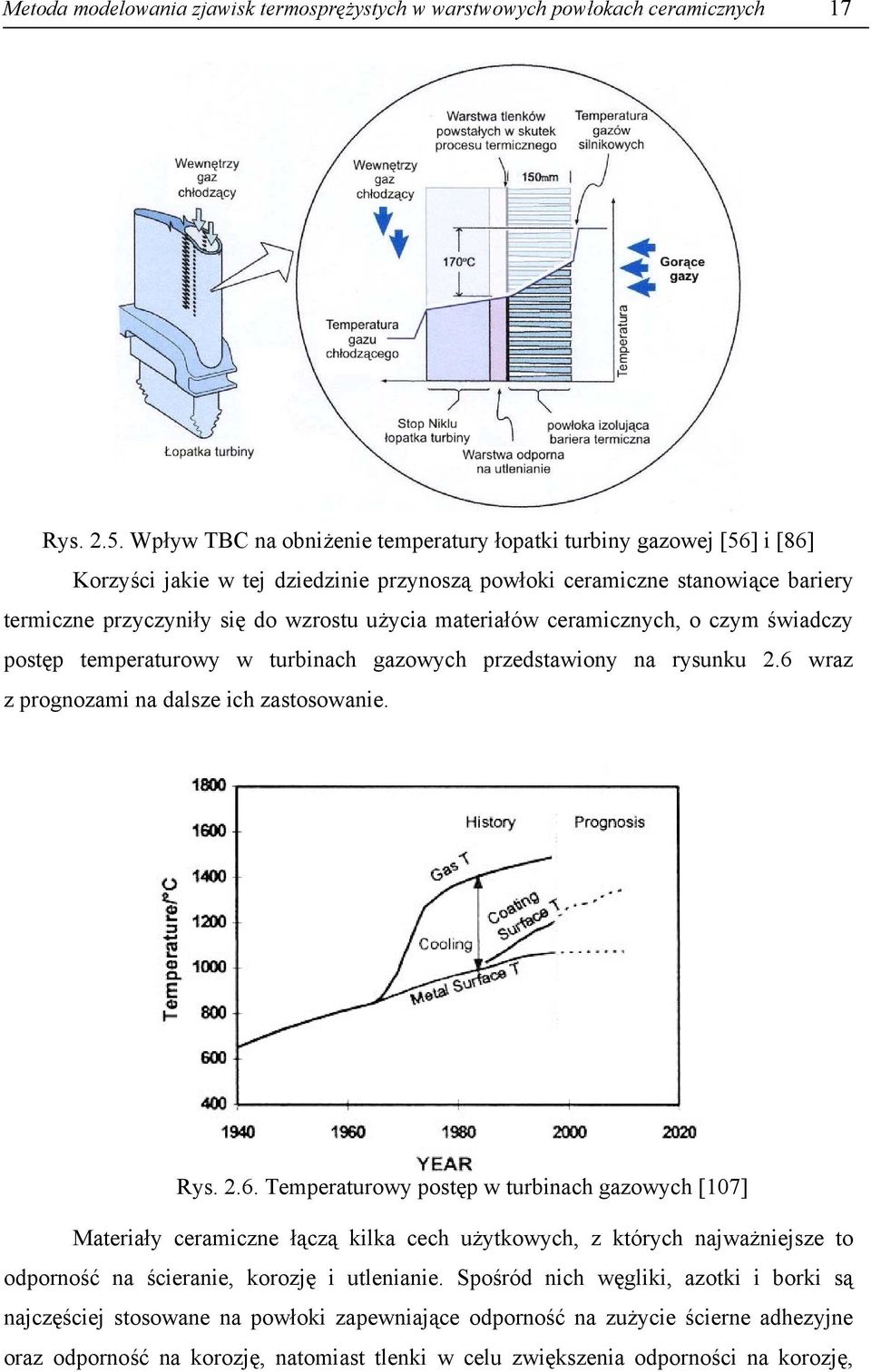 materiałów ceramicznych, o czym świadczy postęp temperaturowy w turbinach gazowych przedstawiony na rysunku 2.6 