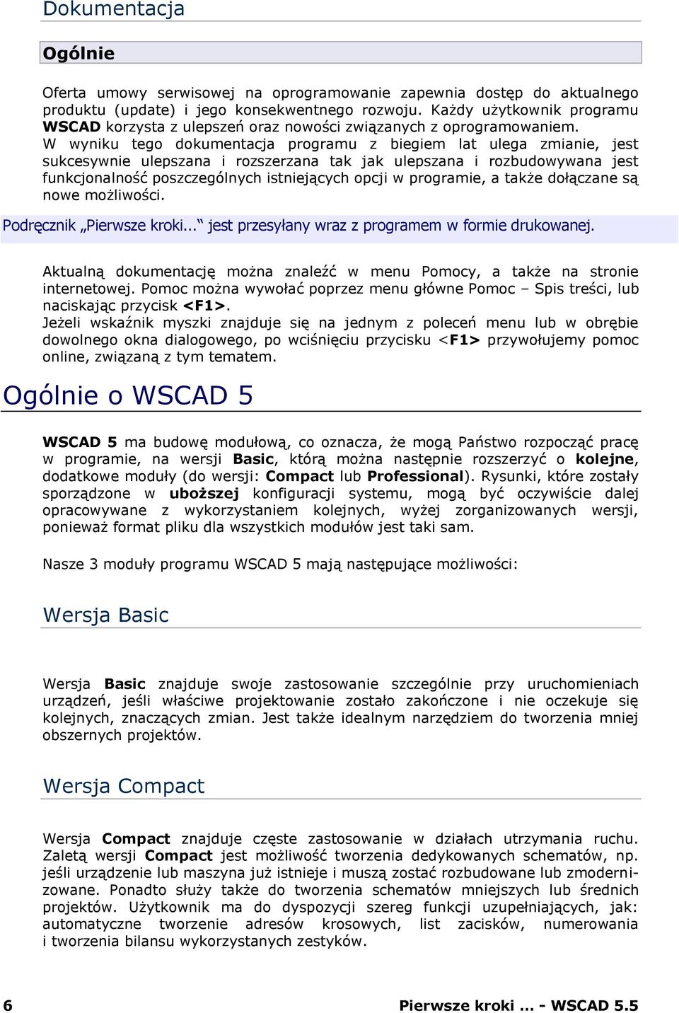 W wyniku tego dokumentacja programu z biegiem lat ulega zmianie, jest sukcesywnie ulepszana i rozszerzana tak jak ulepszana i rozbudowywana jest funkcjonalność poszczególnych istniejących opcji w