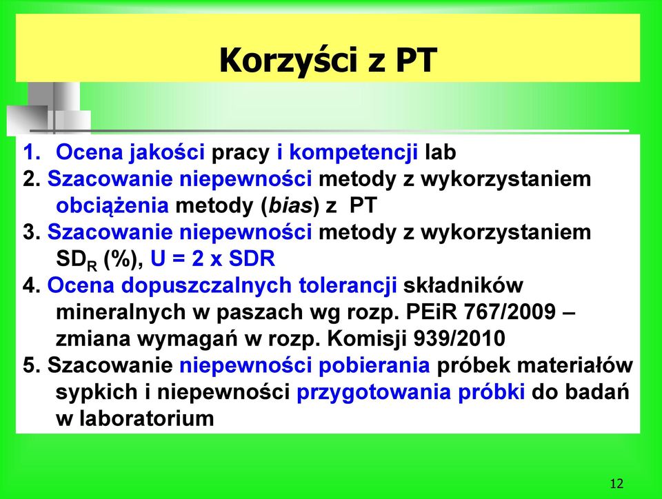 Szacowanie niepewności metody z wykorzystaniem SD R (%), U = 2 x SDR 4.