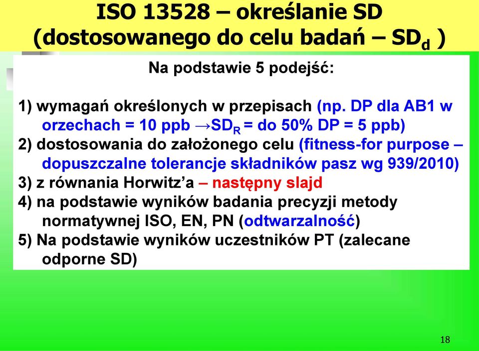 dopuszczalne tolerancje składników pasz wg 939/2010) 3) z równania Horwitz a następny slajd 4) na podstawie wyników